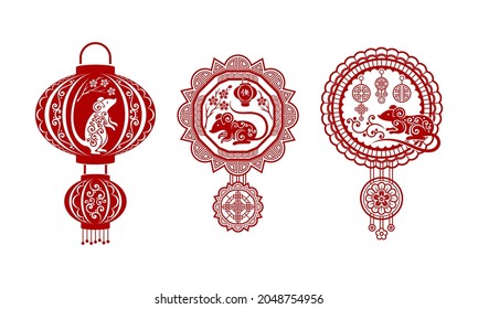 Chinese New Year Symbol Design with Rat Zodiac Sign Vector Set