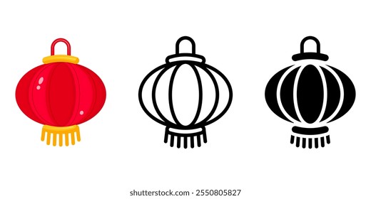 Chinese new year symbol. Festival Chinese lantern icon. Traditional asian paper lamp color flat illustration. East holiday celebration candle sign.