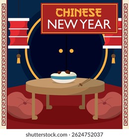 Chinese new year table setup. Vector illustration