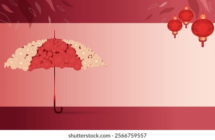 Chinese New Year template banner background with umbrella decoration. Vector Illustration