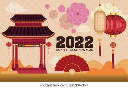 chinese new year template with pagoda