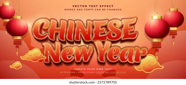 Chinese new year text effect, lunar new year lantern and decoration