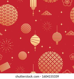 chinese new year theme seamless pattern vector illustration, new year icons elements.