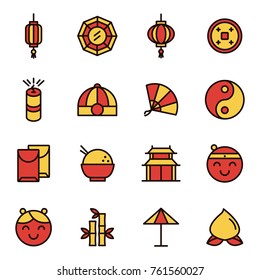  Año Nuevo Chino. Iconos de diseño plano de contorno fino.