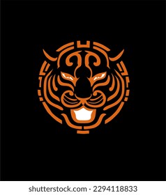 Chinese New Year tiger logo illustration design, Chinese style tiger animal character. Happy Chinese New Year