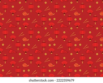 chinese new year traditional background zodiac japanese vector pattern seamless rich  red lunar cny