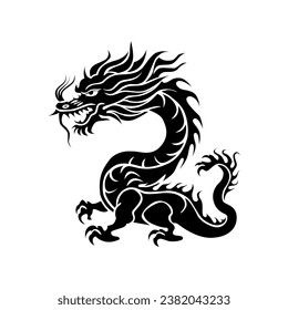 Chinese new year traditional dragon black silhouette on white background Lunar New Year 2024
