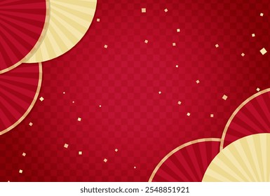 Chinese New Year vector background with folding fans and confetti for banners, cards, flyers, social media wallpapers, etc.