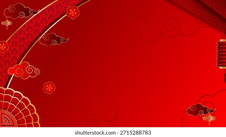 Chinese New Year vector background with red lanterns and golden patterns. Festive oriental design for banners and greeting cards