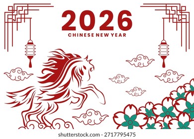 Fundo do vetor de Ano Novo Chinês. Cavalo de linha abstrata em fundo branco