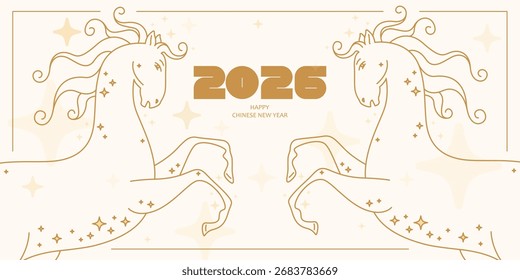 Chinese New Year  vector cards. 2026 year of the Horse. Lunar new year concept. Geometric modern design with abstract forms, gradients, horse. Design for calendar, cover, flyer.