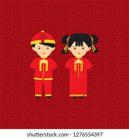 
Chinese new year vector couple design traditional and lantern