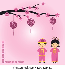 
Chinese new year vector couple design traditional and lantern