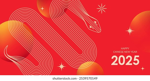 Chinese New Year  vector design cards. 2025 year of the Snake. Lunar new year concept. Geometric modern vector with abstract forms, gradients, snakes. Design for calendar, cover, flyer.