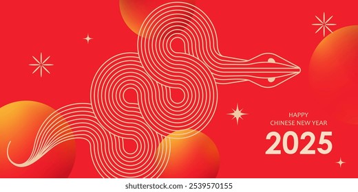 Chinese New Year  vector design cards. 2025 year of the Snake. Lunar new year concept. Geometric modern vector with abstract forms, gradients, snakes. Design for calendar, cover, flyer.