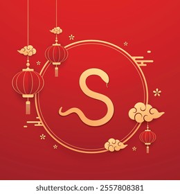 Chinese New Year vector design cards. 2025 year of the Snake. Lunar new year concept. Chinese New Year banner. Chinese frame.