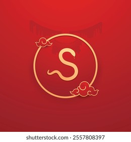 Chinese New Year vector design cards. 2025 year of the Snake. Lunar new year concept. Chinese New Year banner. Chinese frame.