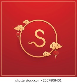 Chinese New Year vector design cards. 2025 year of the Snake. Lunar new year concept. Chinese New Year banner. Chinese frame.