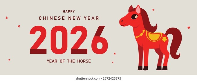 Chinese New Year vector design cards. 2026 year of the Horse. Lunar new year concept. Geometric modern vector with abstract forms, gradients, Horse. Design for calendar, cover, flyer.
