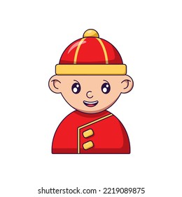 Chinese New Year. Vector detailed cartoon illustration of Chinese boy in traditional garment for web sites, articles, books, adverts, apps and other places