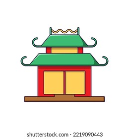 Chinese New Year. Vector detailed cartoon illustration of Chinese pagoda for web sites, articles, books, adverts, apps and other places