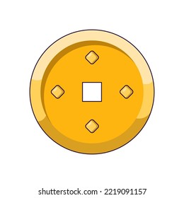 Chinese New Year. Vector detailed cartoon illustration of  Chinese gold coin for web sites, articles, books, adverts, apps and other places