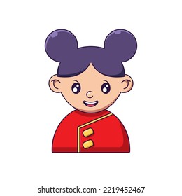Chinese New Year. Vector detailed cartoon illustration of Chinese girl in traditional garment for web sites, articles, books, adverts, apps and other places