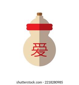 Chinese New Year. Vector flat icon of Chinese jar with hieroglyph for web sites, apps, books, adverts, articles and other places. Vibrant illustration