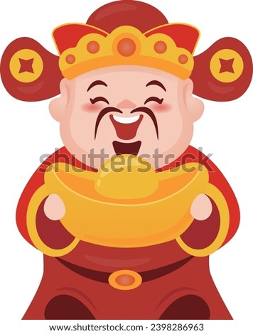 Chinese New Year vector, Chinese God of Wealth holds gold ingot