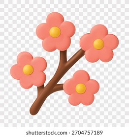 Conjunto de iconos de Vector de año Nuevo chino | Conjunto de iconos 3D | Cherry Blossoms