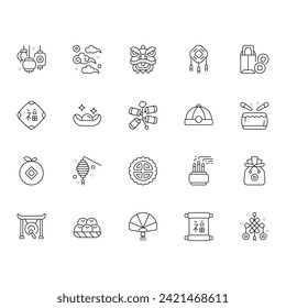 Chinese new year vector icons with thin line style