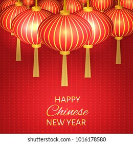 Chinese new year vector illustration with traditional lanterns. Easy to edit design template for your design projects. Can be used as greeting cards, backgrounds, invitations, etc.