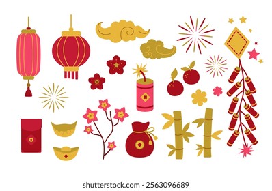 Chinese New Year vector  illustration set. Isolated on white background