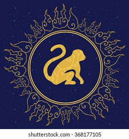 Chinese new year / vector illustration / monkey and fire circle