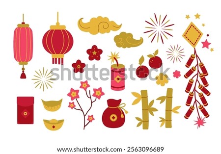 Chinese New Year vector  illustration set. Isolated on white background