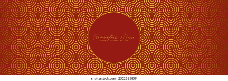 Chinese New Year vector seamless pattern with snake head silhouette curvy lines and circles texture in golden red colors. Vintage pattern for decorative wallpaper, festive backdrop, lunar new year.