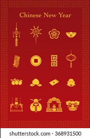 Chinese New Year vector set with the embedded Chinese characters "Fu" (Fortune).