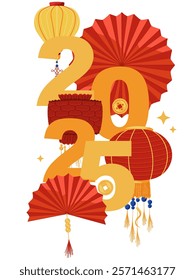 Chinese new year. Vector vertical background. Festive gift card, banner, poster  template with hand drawn lanterns. Holiday illustration for web poster, flyers and brochures, greeting cards, covers