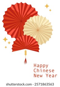 Chinese new year. Vector vertical background. Festive gift card, banner, poster  template with hand drawn Chinese fans. Holiday illustration for web poster, flyers and brochures, greeting cards, cover