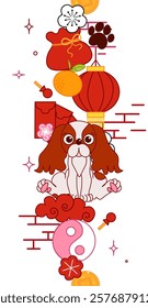 Chinese new year vector vertical seamless border. 2030 year of dog lunar lantern festival mascot. Asia oriental traditional ornament, frame and border. Graphic line illustration
