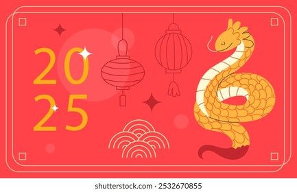 Chinese new year vector web banner with snake. Year of the snake. Greeting card