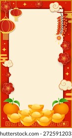 Ilustración vectorial de fondo de la Vertical del Año Nuevo chino. Marco de prosperidad chino