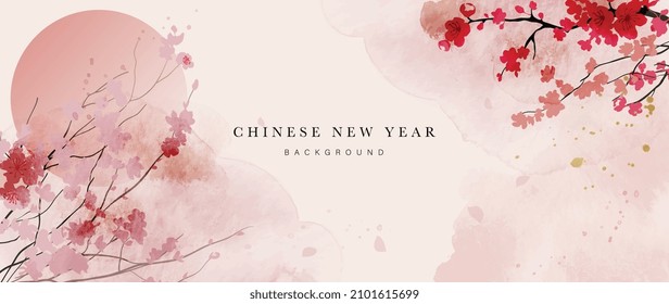 Chinese new year watercolor background vector. Oriental festive art design for place text and product images. Design for sale banner, cover and invitation.