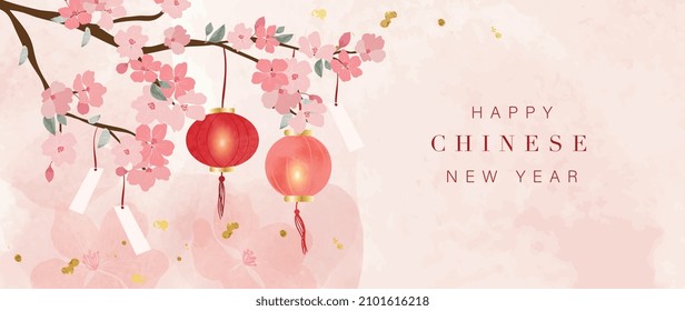 Chinese new year watercolor background vector. Oriental festive art design for place text and product images. Design for sale banner, cover and invitation.