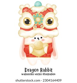 Chinese new year, new year, watercolor, dragon, rabbit, cute rabbit