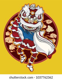 Chinese New Year With White Lion Dance Design