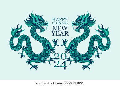 Chinese New Year.2024 is the year of the Dragon.Dragon background.Happy New Year.Vector illustration.