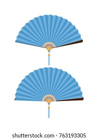 Chinese New Year.Chinese folding fan in blue color on white background. Vector illustration.