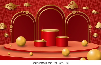 Chinese new year,Podium and background,Chinese Festivals,  Mid Autumn Festival , flower and asian elements on background.