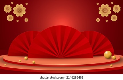 Chinese new year,Podium and background,Chinese Festivals,  Mid Autumn Festival , flower and asian elements on background.